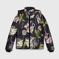 Куртка зимняя для мальчика Цветы Аквилегии, цвет: 3D-светло-серый