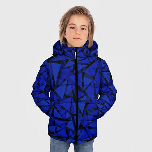 Зимняя куртка для мальчика Синие треугольники-геометрический узор / 3D-Черный – фото 3