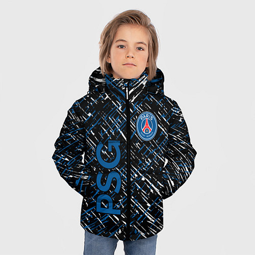 Зимняя куртка для мальчика Псж синие белые чёрточки / 3D-Черный – фото 3
