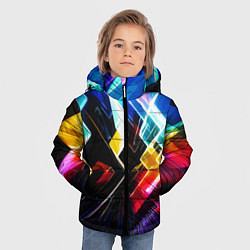 Куртка зимняя для мальчика Неоновая молния Абстракция Neon Lightning Abstract, цвет: 3D-светло-серый — фото 2
