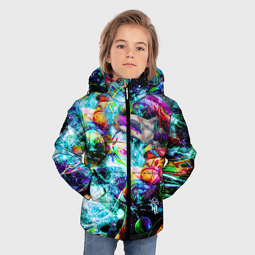 Зимняя куртка для мальчика Красочный космос / 3D-Черный – фото 3