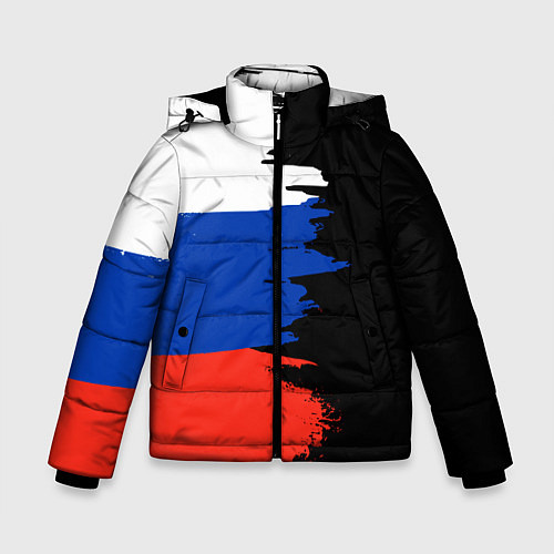 Зимняя куртка для мальчика Российский триколор на темном фоне / 3D-Черный – фото 1
