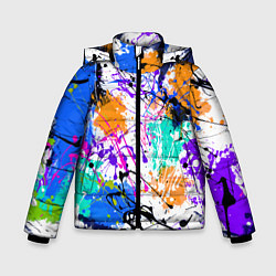 Зимняя куртка для мальчика Брызги и мазки разноцветных красок на белом фоне