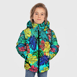 Куртка зимняя для мальчика Тропические растения на бирюзовом фоне, цвет: 3D-красный — фото 2