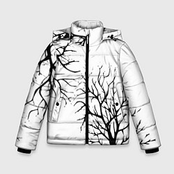 Куртка зимняя для мальчика Черные ветки деревьев на белом фоне, цвет: 3D-красный