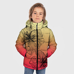 Куртка зимняя для мальчика Черные абстрактные цветы на красно-желтом градиент, цвет: 3D-светло-серый — фото 2