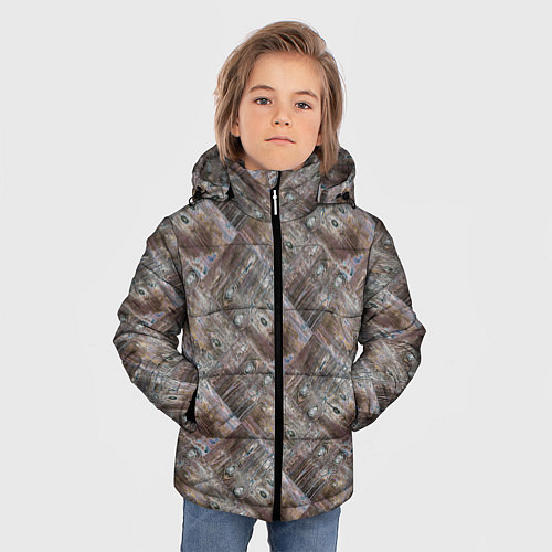 Зимняя куртка для мальчика Старый потертый деревянные паркет / 3D-Черный – фото 3