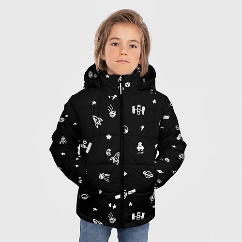 Зимняя куртка для мальчика Космос - патерн / 3D-Черный – фото 3