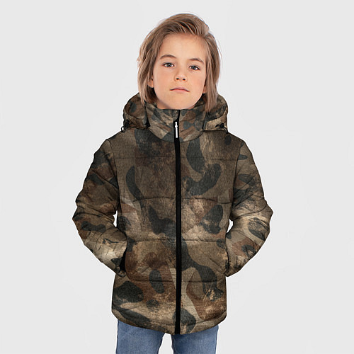 Зимняя куртка для мальчика Камуфляж с потёртостями - Буря в пустыне / 3D-Черный – фото 3