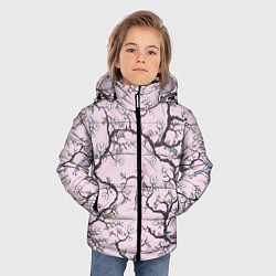 Куртка зимняя для мальчика Цветы Сакуры и Птицы На Ветках, цвет: 3D-черный — фото 2