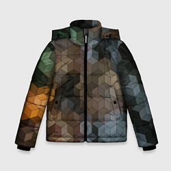 Зимняя куртка для мальчика Геометрический 3D узор в серых и коричневых тонах