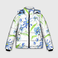 Зимняя куртка для мальчика Цветы Синие Нарисованные Карандашами