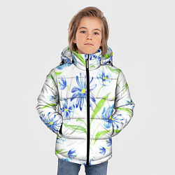 Куртка зимняя для мальчика Цветы Синие Нарисованные Карандашами, цвет: 3D-черный — фото 2