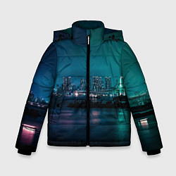 Куртка зимняя для мальчика Неоновый город с рекой - Светло-зелёный, цвет: 3D-светло-серый