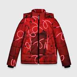 Куртка зимняя для мальчика Неоновые закрученные фонари - Красный, цвет: 3D-красный