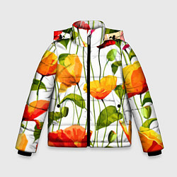 Куртка зимняя для мальчика Волнообразный узор из цветков мака Лето, цвет: 3D-черный