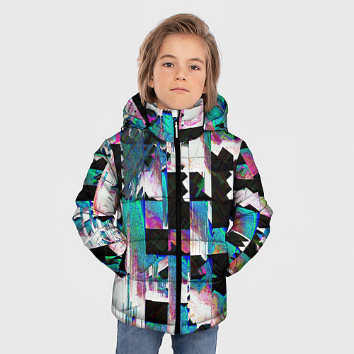Зимняя куртка для мальчика Glitch Abstract squares Глитч Абстрактные квадраты / 3D-Черный – фото 3