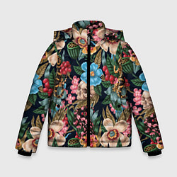 Зимняя куртка для мальчика Паттерн из цветов, черепов и саламандр