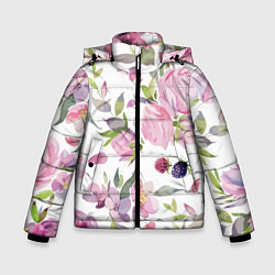Зимняя куртка для мальчика Летний красочный паттерн из цветков розы и ягод еж