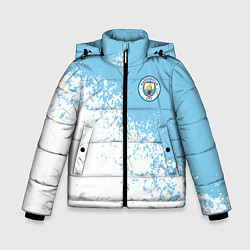 Зимняя куртка для мальчика Manchester city белые брызги на голубом фоне