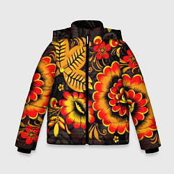 Зимняя куртка для мальчика Хохломская Роспись Цветы На Тёмном Фоне