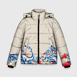 Куртка зимняя для мальчика Японский орнамент волн, цвет: 3D-светло-серый