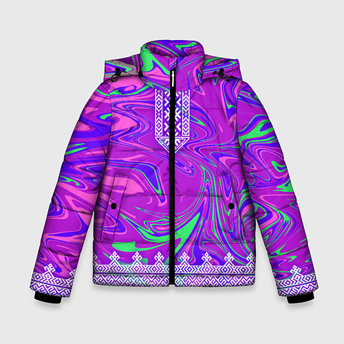 Зимняя куртка для мальчика Славянская рубаха с разводами / 3D-Светло-серый – фото 1