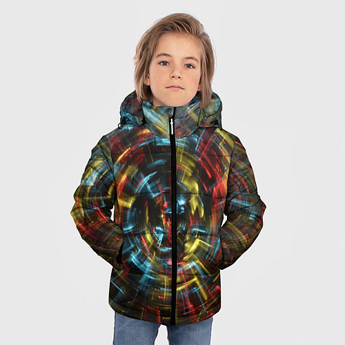Зимняя куртка для мальчика Абстрактные шарообразные лучи - Жёлтый и красный / 3D-Черный – фото 3