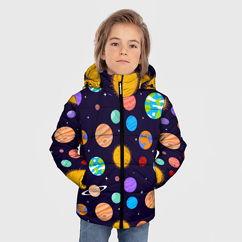 Зимняя куртка для мальчика Солнечная Система Планет / 3D-Черный – фото 3