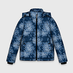Куртка зимняя для мальчика Темно-синий цветочный узор pattern, цвет: 3D-светло-серый