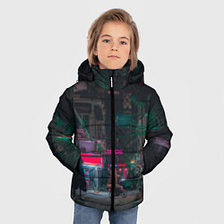 Куртка зимняя для мальчика Неоновый мрачный город - Тёмно-зелёный, цвет: 3D-красный — фото 2