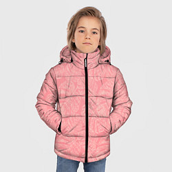 Куртка зимняя для мальчика Бежевые листья монстеры на розовом, цвет: 3D-светло-серый — фото 2