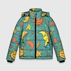 Куртка зимняя для мальчика Солнце, Луна и Звёзды, цвет: 3D-красный