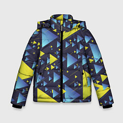 Куртка зимняя для мальчика Абстракция Из Жёлтых и Синих Треугольников На Тёмн, цвет: 3D-красный