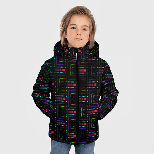 Зимняя куртка для мальчика Яркие полосы на черном / 3D-Красный – фото 3
