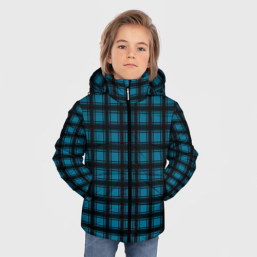 Зимняя куртка для мальчика Black and blue plaid / 3D-Светло-серый – фото 3