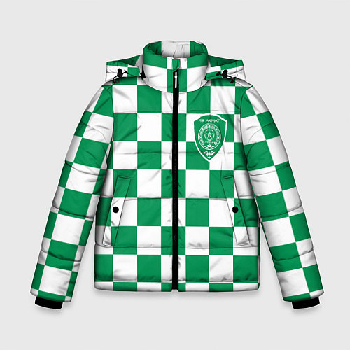 Зимняя куртка для мальчика ФК Ахмат на фоне бело зеленой формы в квадрат / 3D-Светло-серый – фото 1
