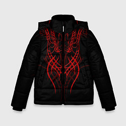 Куртка зимняя для мальчика Красный узор с глазами на спине, цвет: 3D-черный