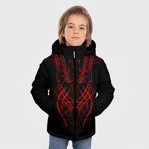 Зимняя куртка для мальчика Красный узор с глазами на спине / 3D-Черный – фото 3