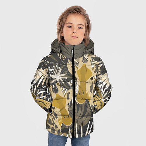 Зимняя куртка для мальчика Жирафы в тропиках / 3D-Черный – фото 3