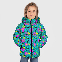 Куртка зимняя для мальчика Яркий цветочный узор на бирюзовом фоне, цвет: 3D-черный — фото 2