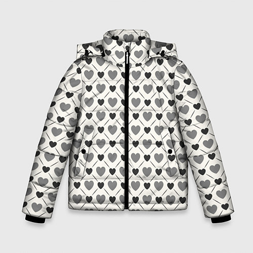 Зимняя куртка для мальчика Сердечки черно-белые паттерн / 3D-Светло-серый – фото 1