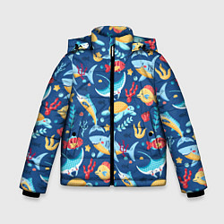 Зимняя куртка для мальчика Акула, скат и другие обитатели океана - лето