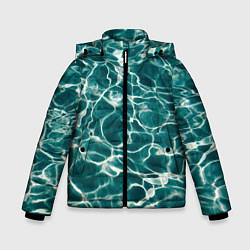 Куртка зимняя для мальчика Абстрактные волны в воде - Тёмно-зелёный, цвет: 3D-светло-серый