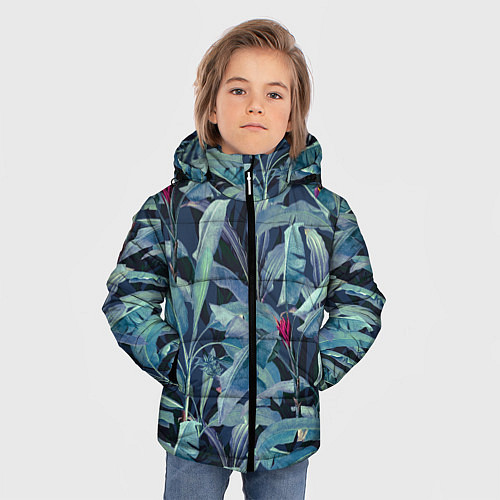 Зимняя куртка для мальчика Фиолетовые Банановые Джунгли / 3D-Черный – фото 3