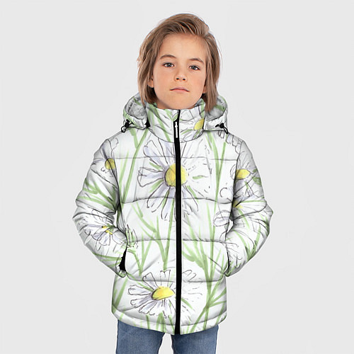 Зимняя куртка для мальчика Скетч Ромашки / 3D-Черный – фото 3
