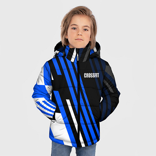 Зимняя куртка для мальчика Кроссфит - синии линии / 3D-Черный – фото 3