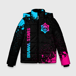 Зимняя куртка для мальчика Brawl Stars - neon gradient: символ и надпись верт