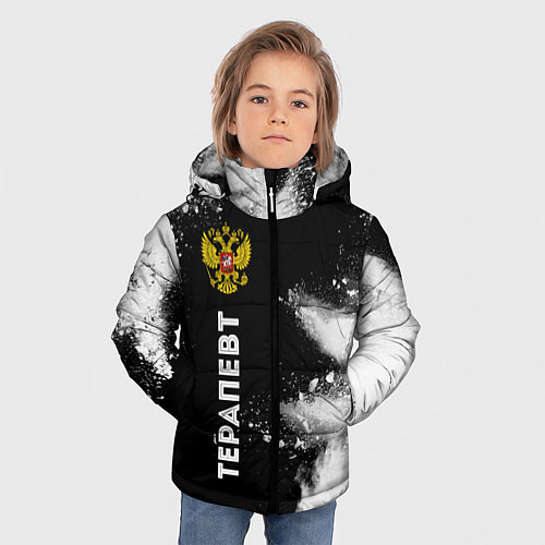 Зимняя куртка для мальчика Терапевт из России и герб Российской Федерации: по / 3D-Черный – фото 3