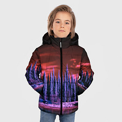 Куртка зимняя для мальчика Абстрактный фиолетовый лес и тёмная река, цвет: 3D-черный — фото 2